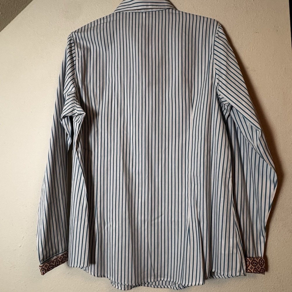 Cinch Women's XL Western Shirt NWT Blue Stripe Long Sleeve Cotton Contrast Cuffs - Picture 7 of 7